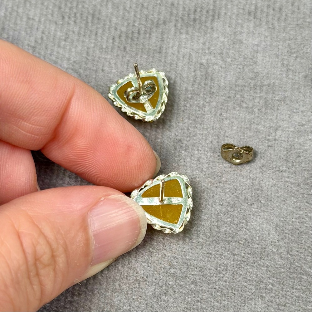 Yellow Jade Triangle Pendant Necklace and Stud Earrings Set Sterling Silver 18" - Picture 11 of 11